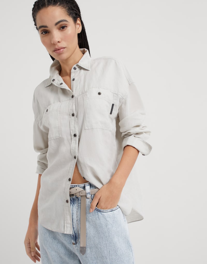BRUNELLO CUCINELLI WOMEN'S LIGHT BEIGE LINEN SHIRT