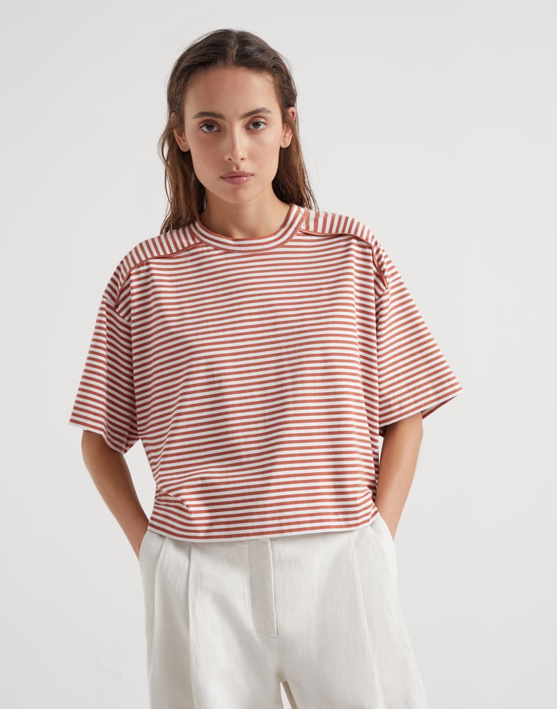 BRUNELLO CUCINELLI WOMEN'S RUST STRIPED RELAXED SHIRT
