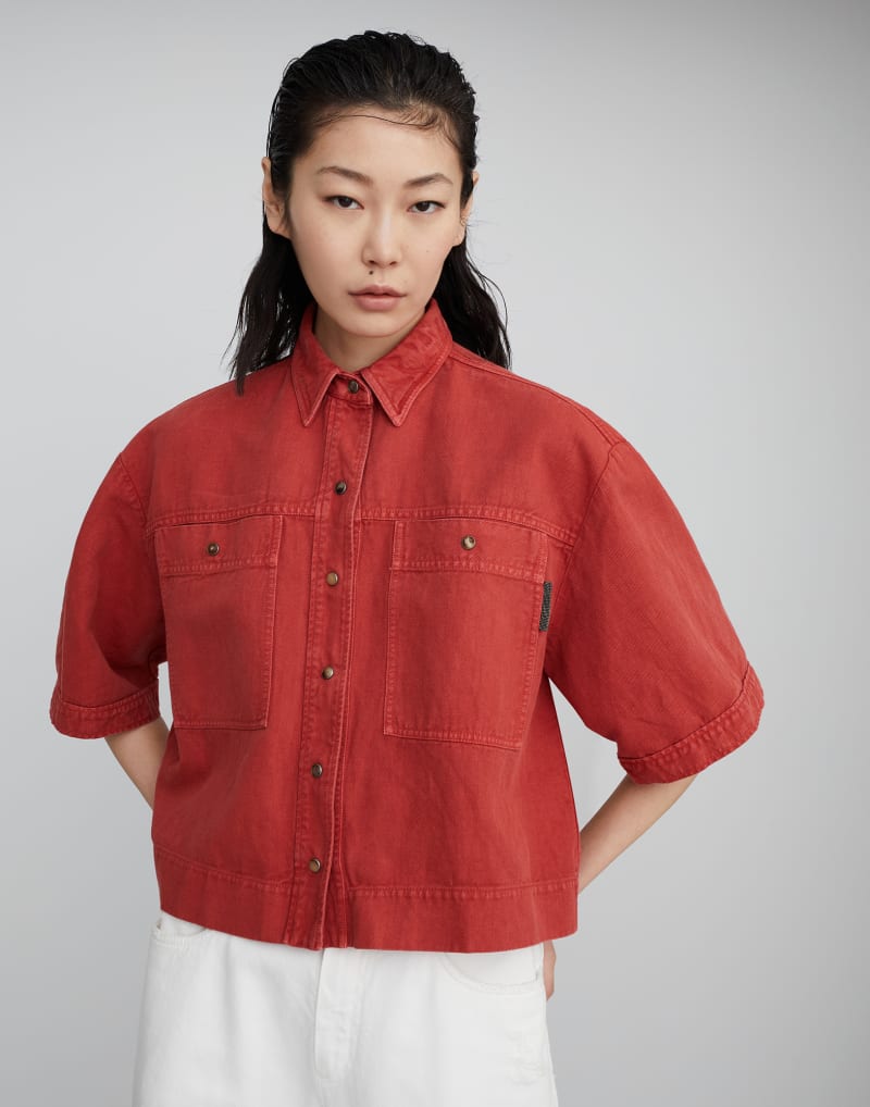 BRUNELLO CUCINELLI WOMEN'S RED OVERSIZED COTTON LINEN JACKET