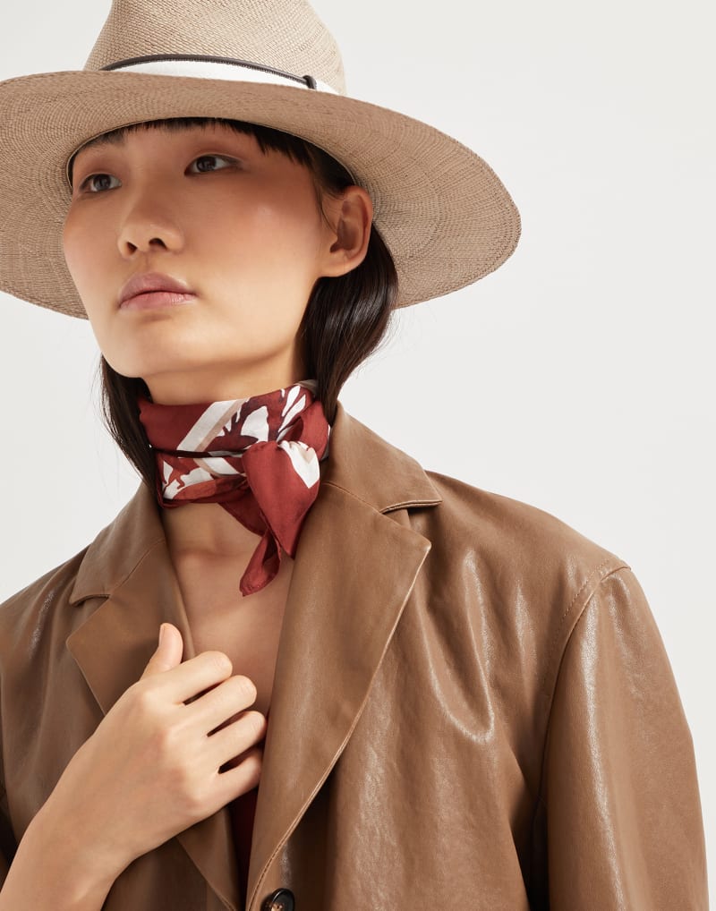 BRUNELLO CUCINELLI WOMEN'S BORDEAUX PRINTED COTTON SCARF