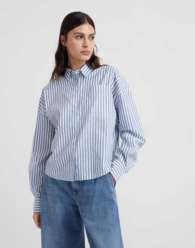 BRUNELLO CUCINELLI WOMEN'S BLUE STRIPED COTTON SILK SHIRT
