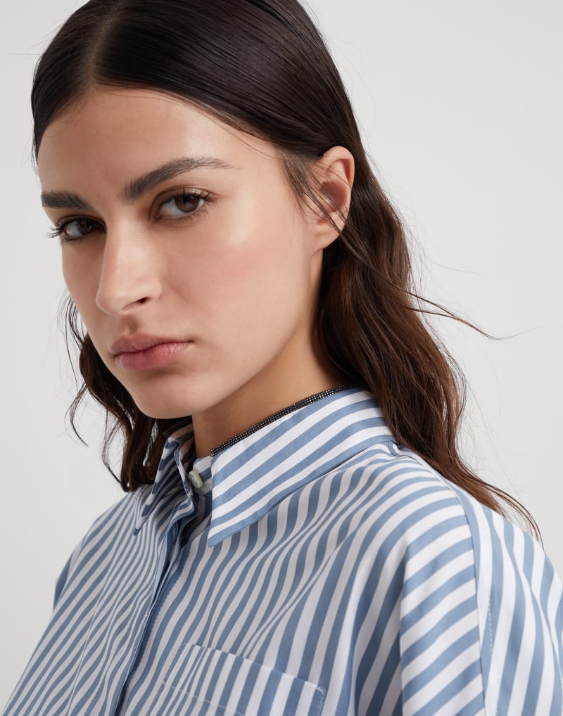 BRUNELLO CUCINELLI WOMEN'S BLUE STRIPED COTTON SILK SHIRT