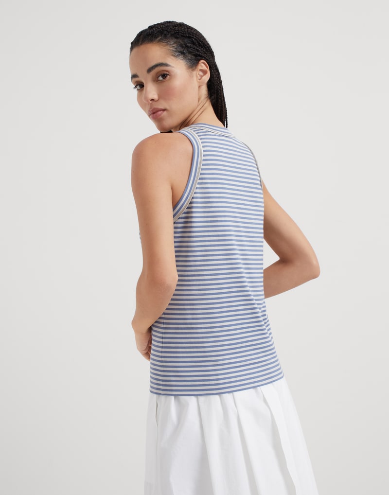 BRUNELLO CUCINELLI WOMEN'S BLUE STRIPED COTTON SHIRT