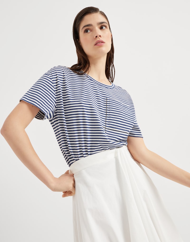 BRUNELLO CUCINELLI WOMEN'S BLUE STRIPED RELAXED SHIRT