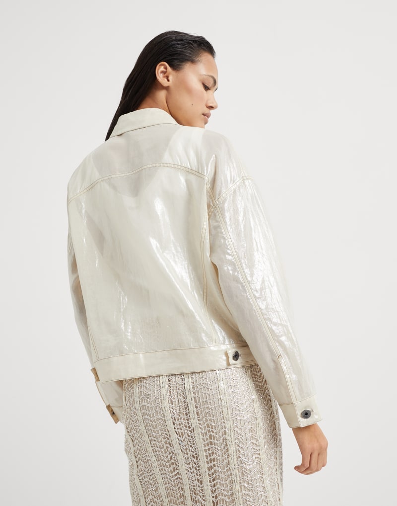 BRUNELLO CUCINELLI WOMEN'S OFF WHITE GLOSSY BUTTON FRONT JACKET