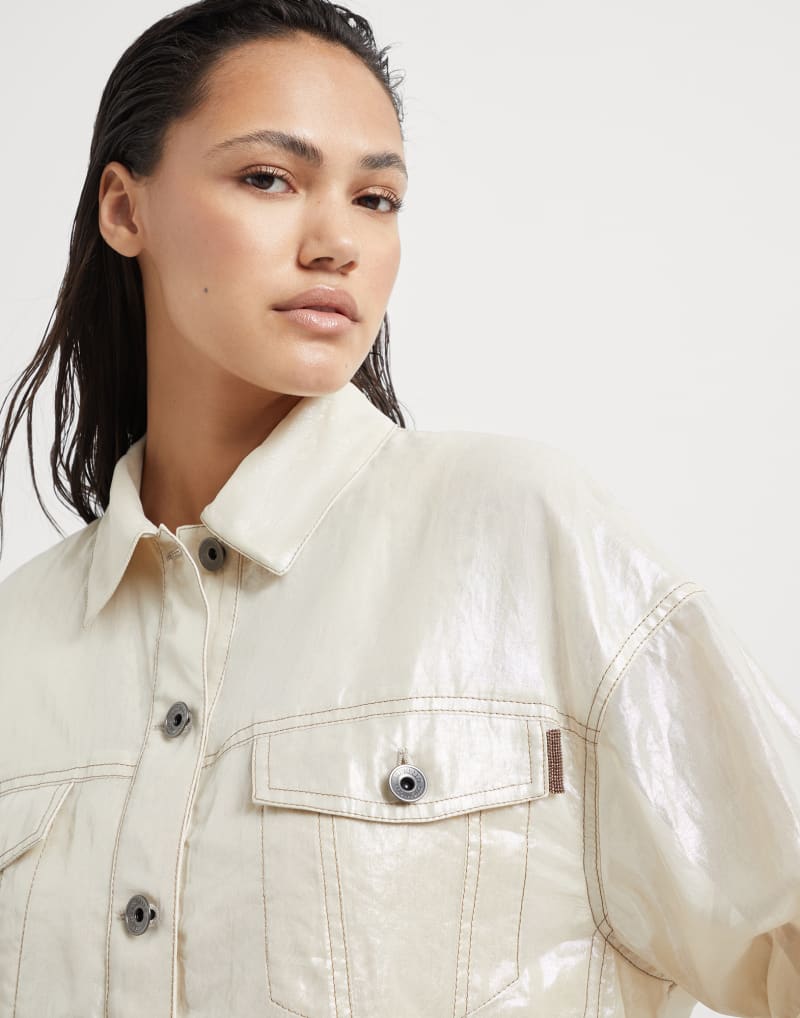 BRUNELLO CUCINELLI WOMEN'S OFF WHITE GLOSSY BUTTON FRONT JACKET