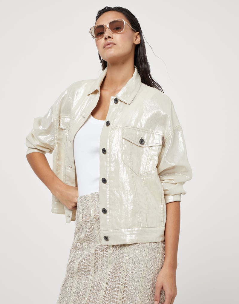 BRUNELLO CUCINELLI WOMEN'S OFF WHITE GLOSSY BUTTON FRONT JACKET