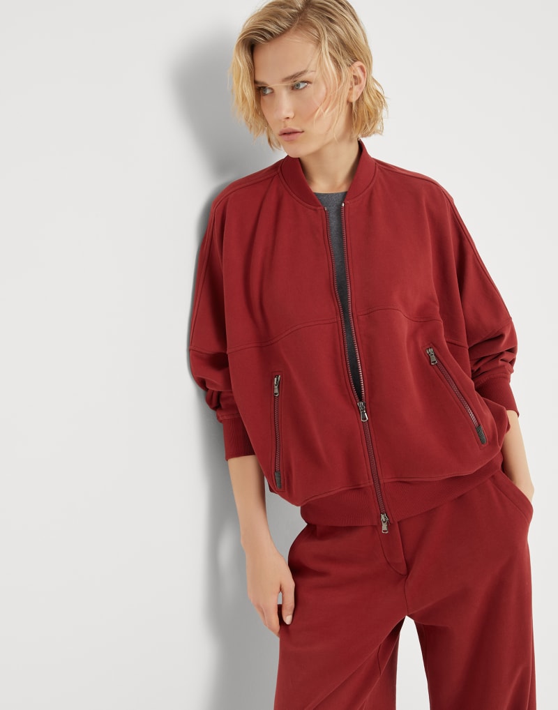 BRUNELLO CUCINELLI WOMEN'S RUST ZIP FRONT OVERSIZED SWEATER