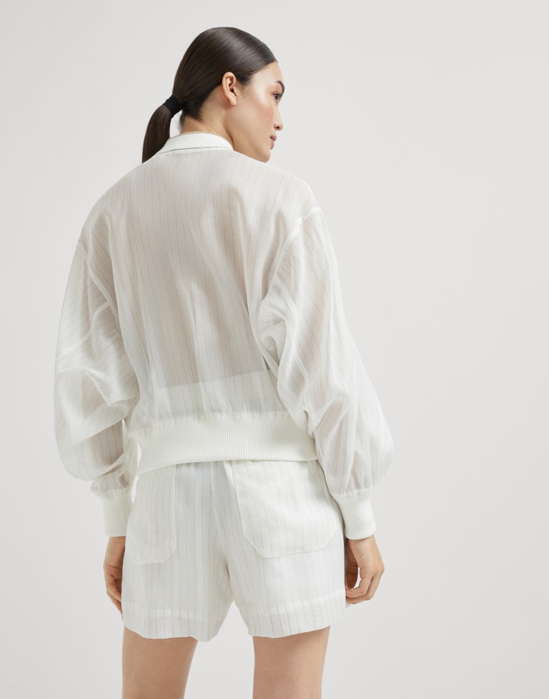 BRUNELLO CUCINELLI WOMEN'S OFF WHITE SHEER ZIP FRONT SWEATER