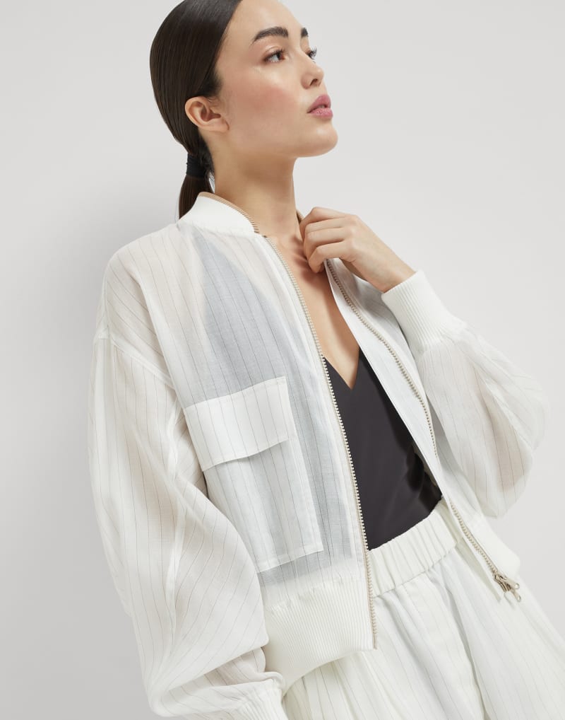 BRUNELLO CUCINELLI WOMEN'S OFF WHITE SHEER ZIP FRONT SWEATER