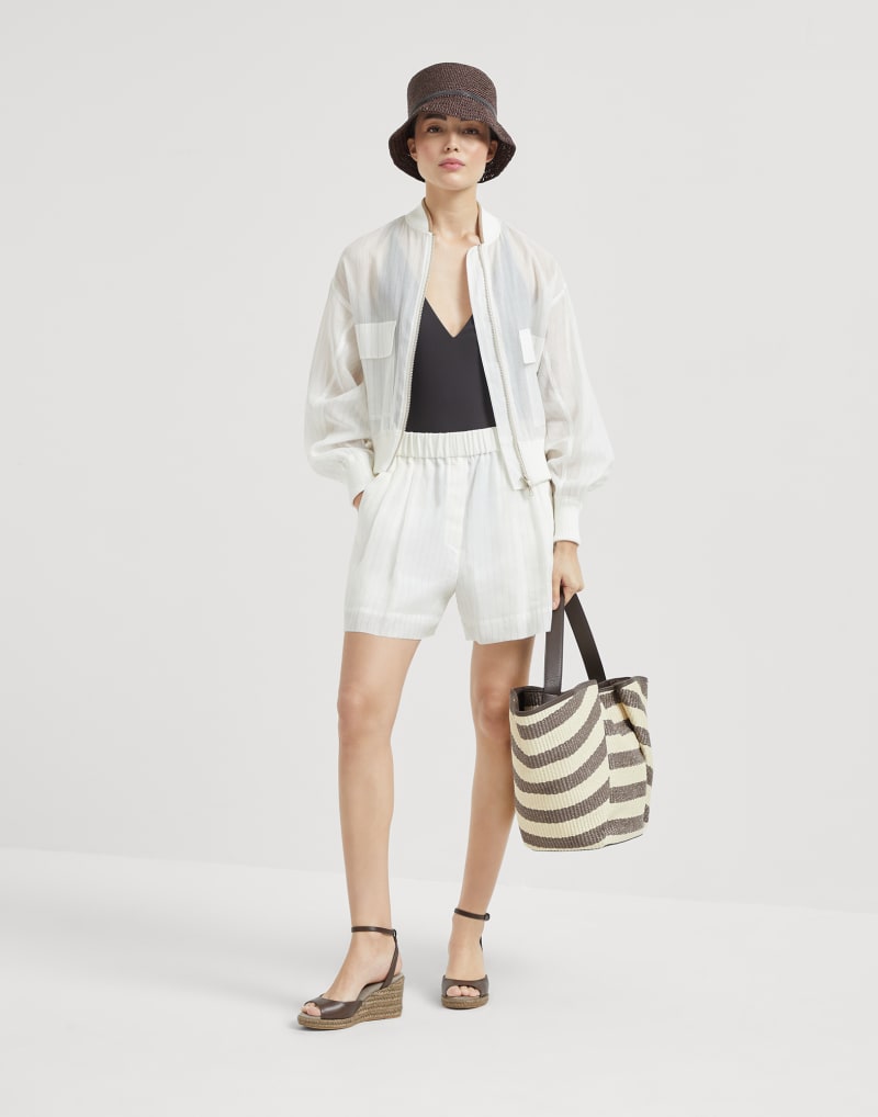 BRUNELLO CUCINELLI WOMEN'S OFF WHITE SHEER ZIP FRONT SWEATER