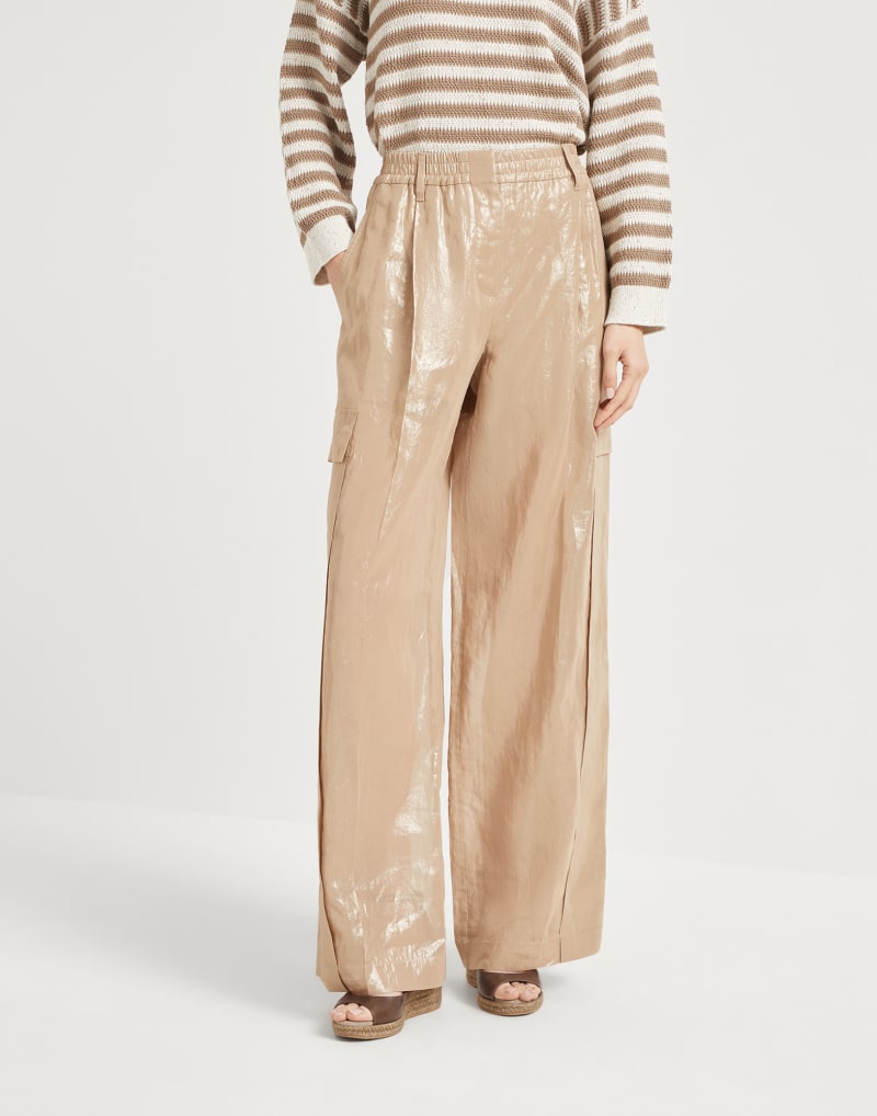 BRUNELLO CUCINELLI WOMEN'S BEIGE WIDE LEG TROUSERS