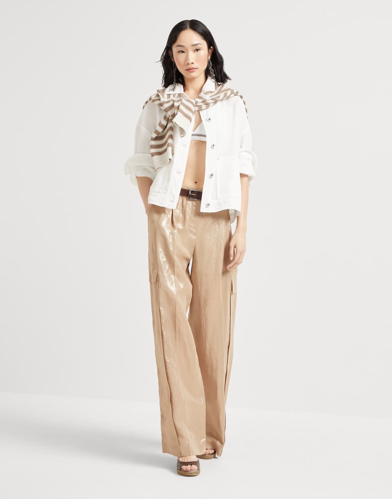 BRUNELLO CUCINELLI WOMEN'S BEIGE WIDE LEG TROUSERS