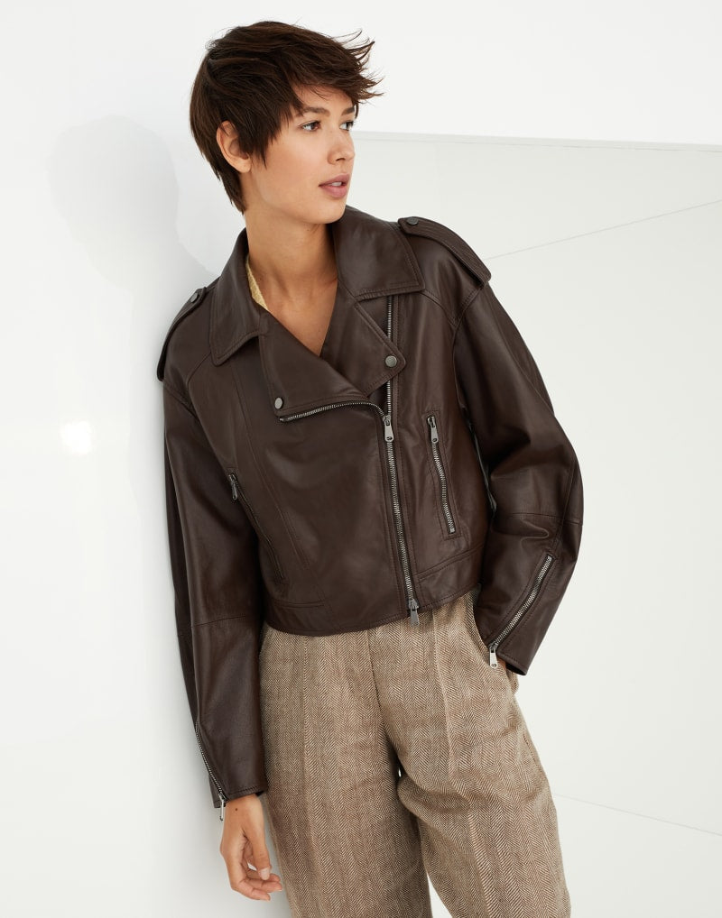BRUNELLO CUCINELLI WOMEN'S DARK BROWN LEATHER JACKET