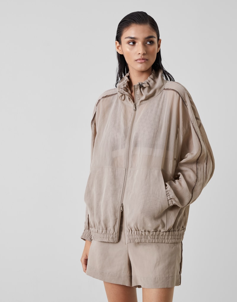 BRUNELLO CUCINELLI WOMEN'S COFFEE CREAM COTTON ZIP FRONT JACKET