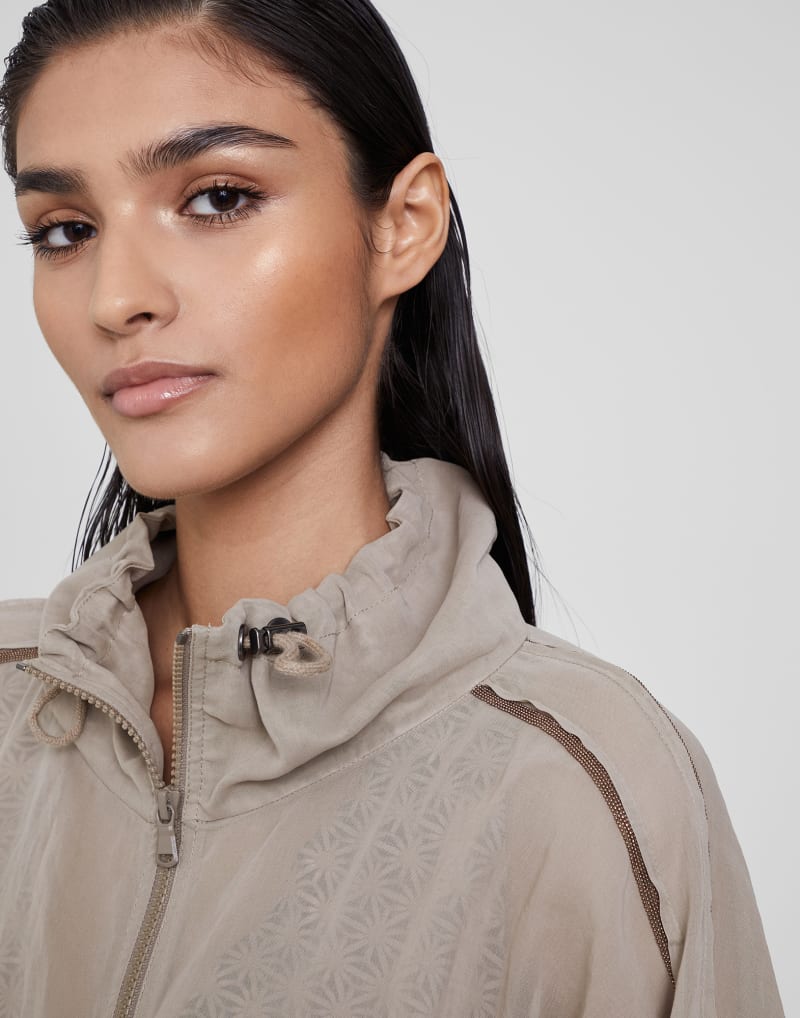 BRUNELLO CUCINELLI WOMEN'S COFFEE CREAM COTTON ZIP FRONT JACKET