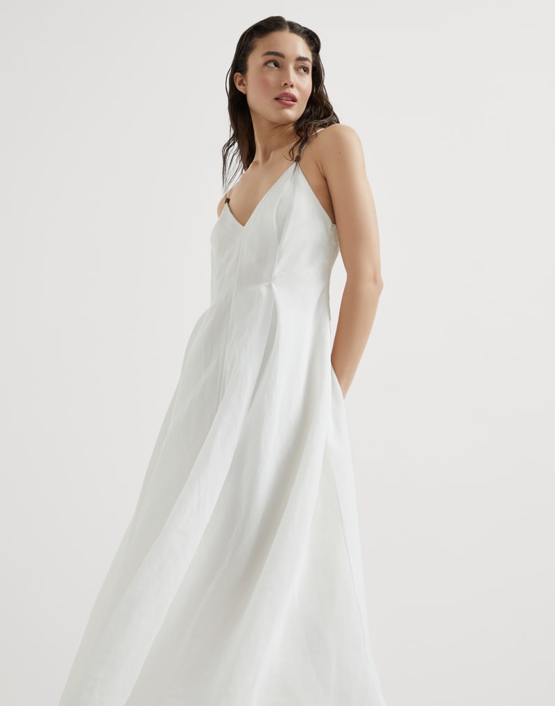 BRUNELLO CUCINELLI WOMEN'S WHITE V NECK MAXI DRESS