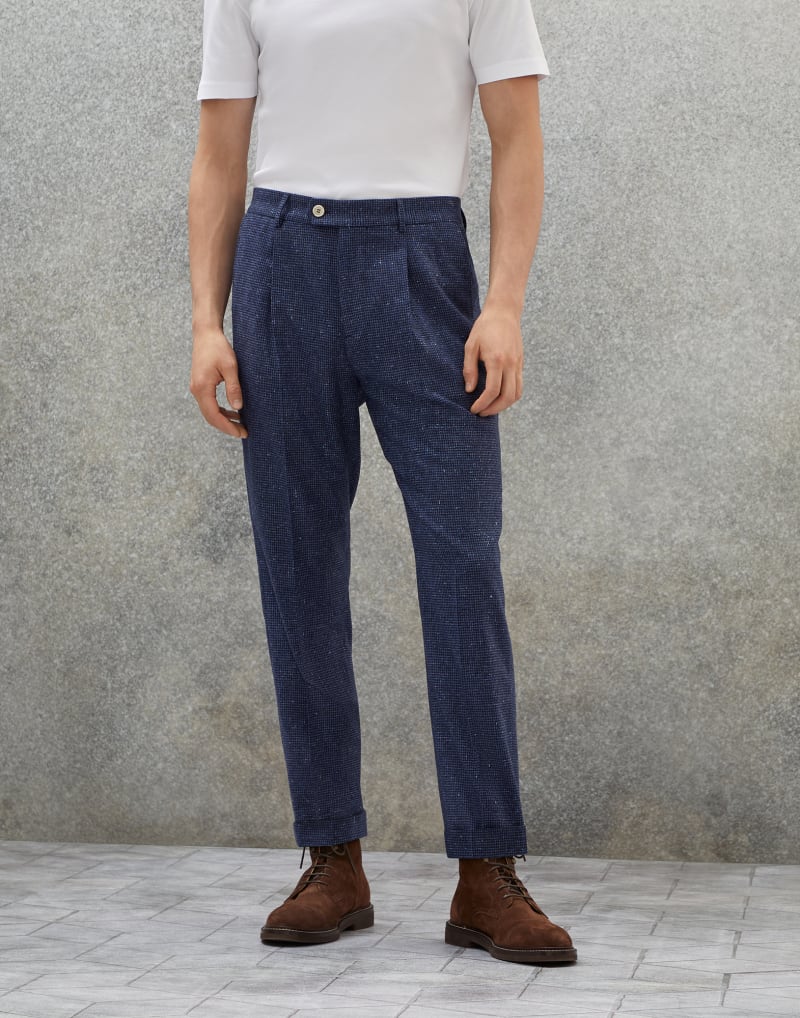 BRUNELLO CUCINELLI MEN'S NAVY WOOL TAILORED TROUSERS