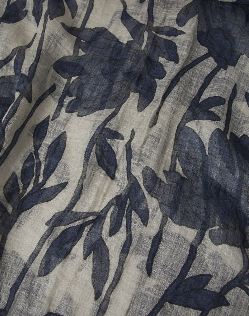 BRUNELLO CUCINELLI WOMEN'S BLUE FLORAL LINEN SCARF