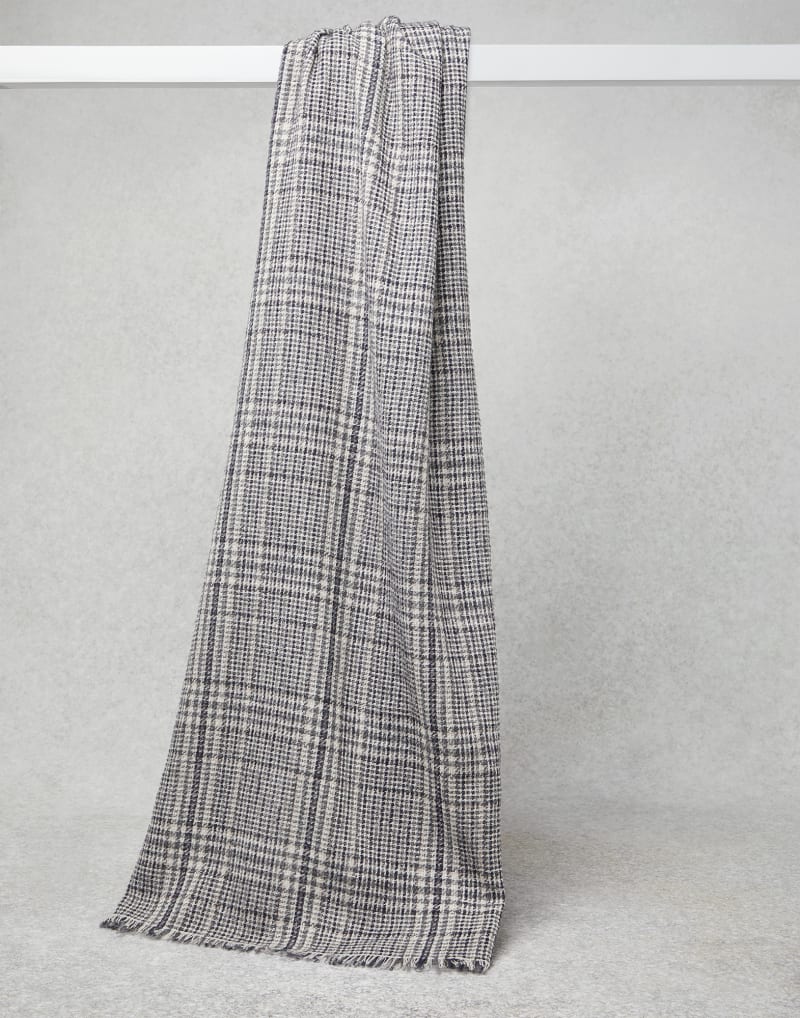 BRUNELLO CUCINELLI WOMEN'S PANAMA GRAY BEIGE WOOL BLEND CHECKED SCARF