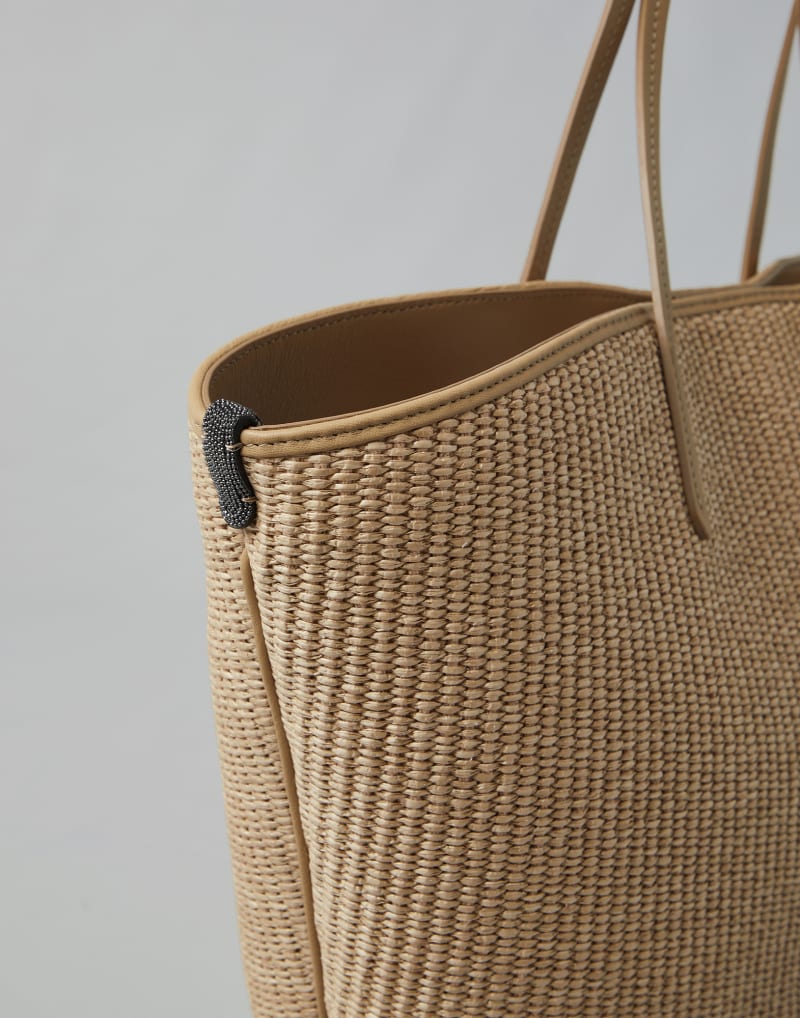 BRUNELLO CUCINELLI WOMEN'S BEIGE WOVEN LEATHER TOTE BAG