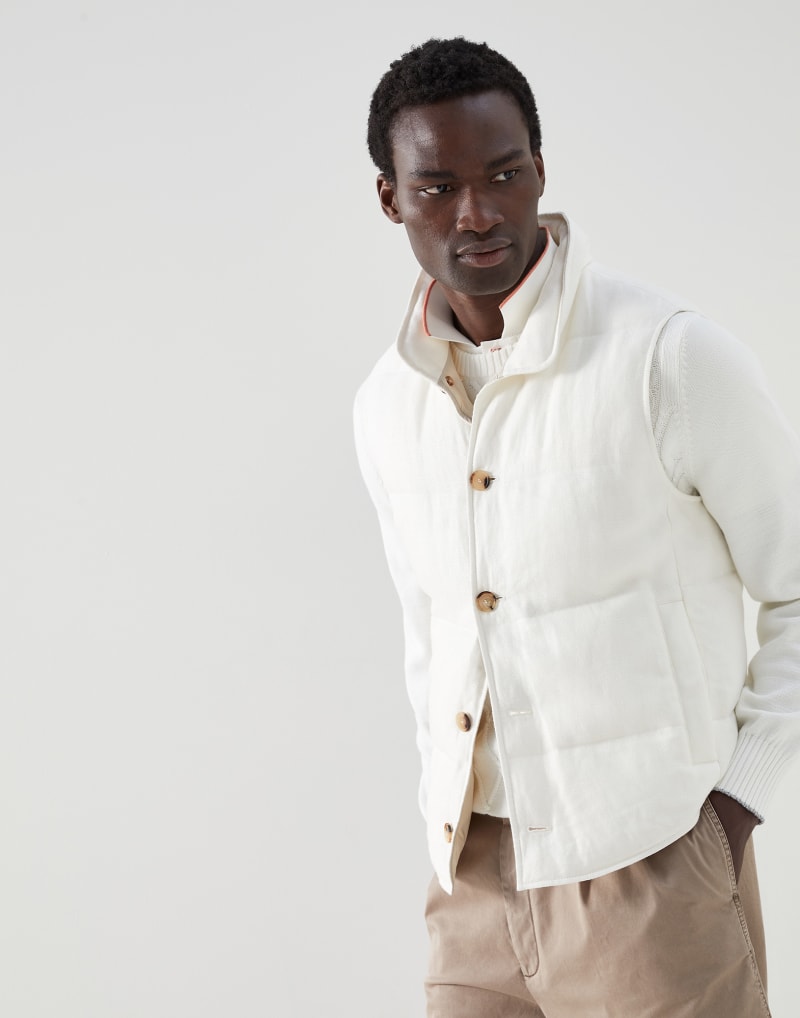 BRUNELLO CUCINELLI MEN'S OFF WHITE BUTTON FRONT JACKET
