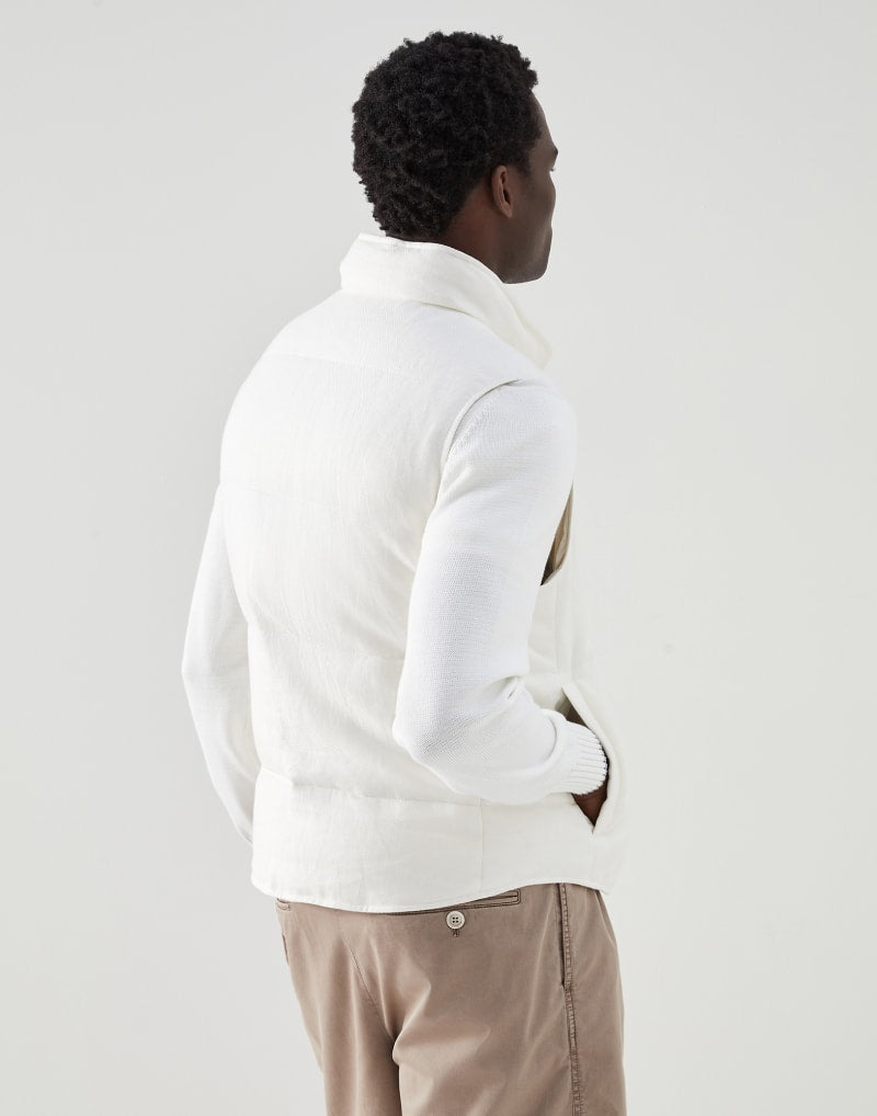 BRUNELLO CUCINELLI MEN'S OFF WHITE BUTTON FRONT JACKET