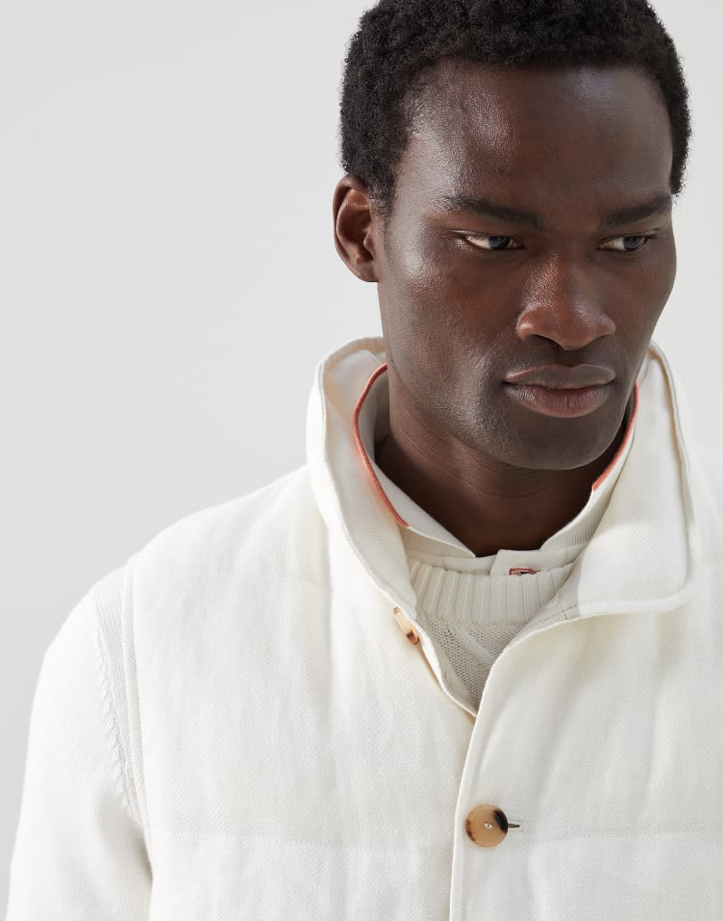 BRUNELLO CUCINELLI MEN'S OFF WHITE BUTTON FRONT JACKET