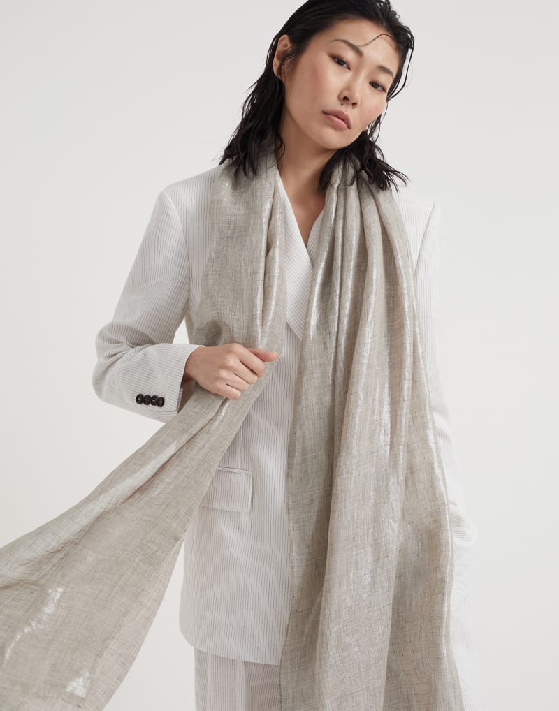 BRUNELLO CUCINELLI WOMEN'S LIGHT BROWN LINEN SCARF