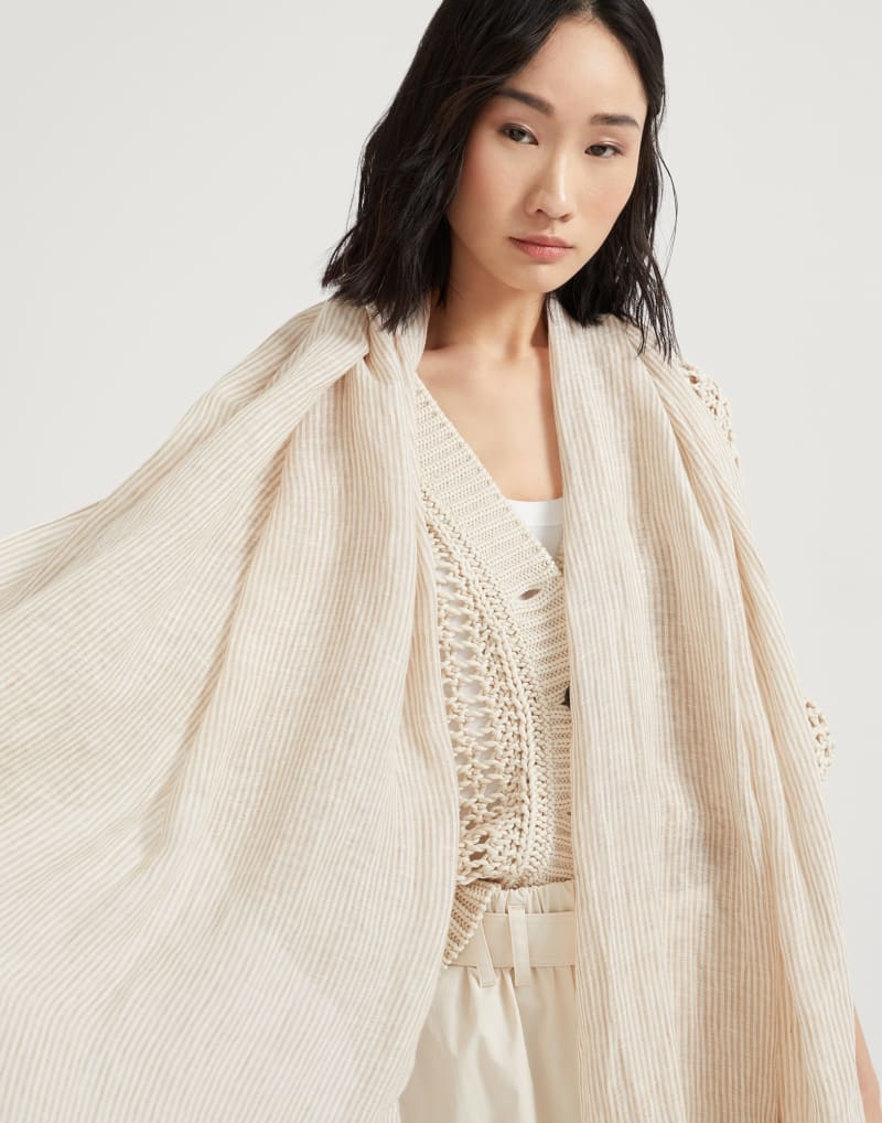 BRUNELLO CUCINELLI WOMEN'S BEIGE LINEN STRIPED SCARF