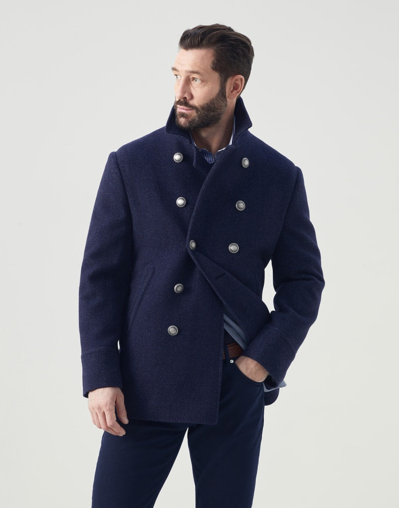 BRUNELLO CUCINELLI MEN'S DENIM WOOL DOUBLE BREASTED JACKET