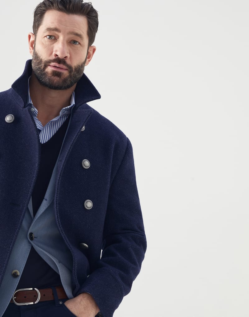 BRUNELLO CUCINELLI MEN'S DENIM WOOL DOUBLE BREASTED JACKET