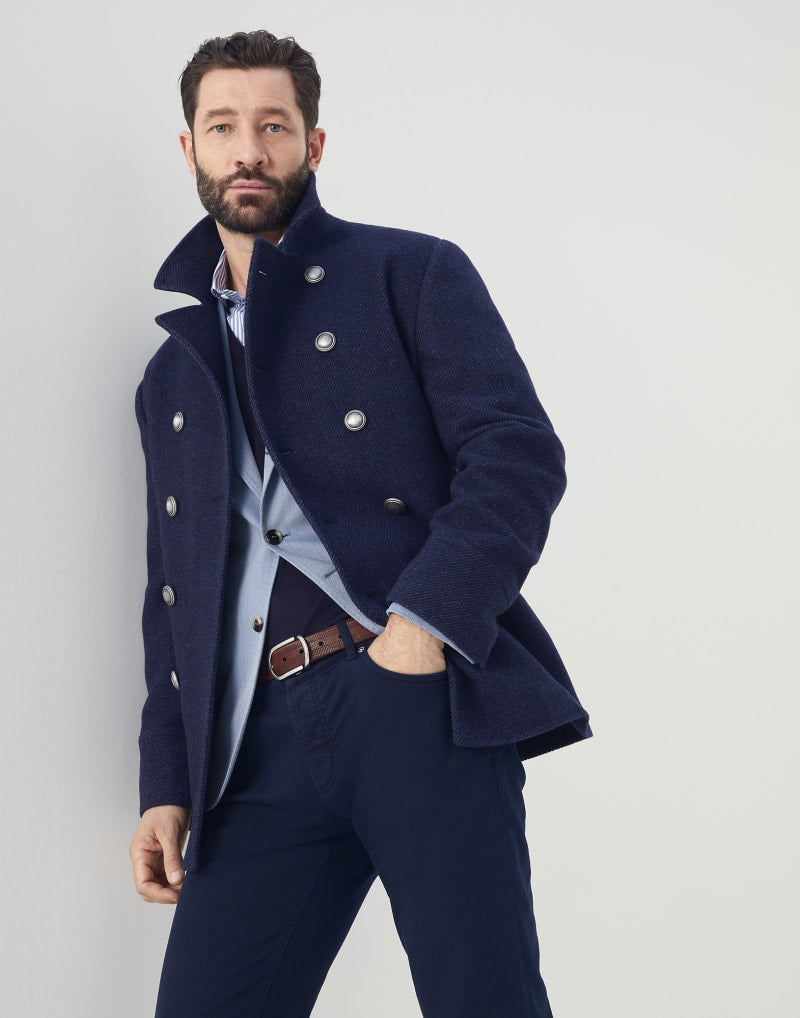 BRUNELLO CUCINELLI MEN'S DENIM WOOL DOUBLE BREASTED JACKET