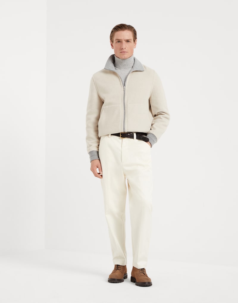 BRUNELLO CUCINELLI MEN'S OFF WHITE WOOL BLEND TROUSERS