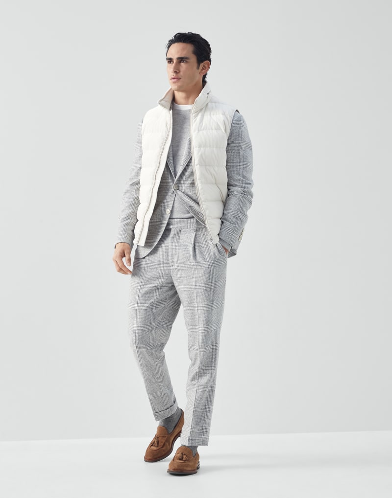 BRUNELLO CUCINELLI MEN'S LIGHT GREY WOOL TROUSERS