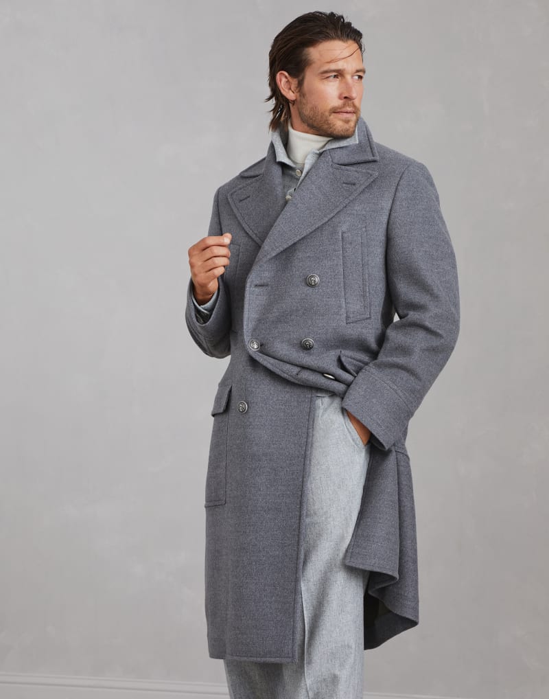 BRUNELLO CUCINELLI MEN'S GREY GREEN WOOL DOUBLE BREASTED COAT