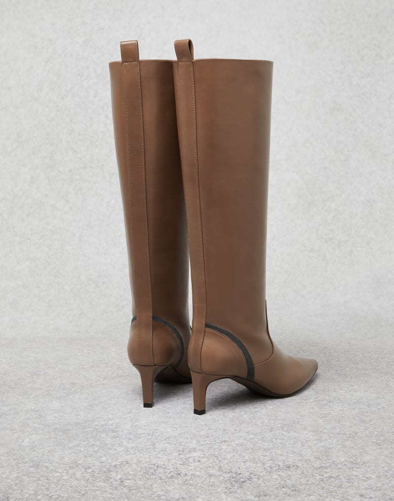 BRUNELLO CUCINELLI WOMEN'S TAWNY LEATHER POINTED TOE KNEE HIGH BOOTS