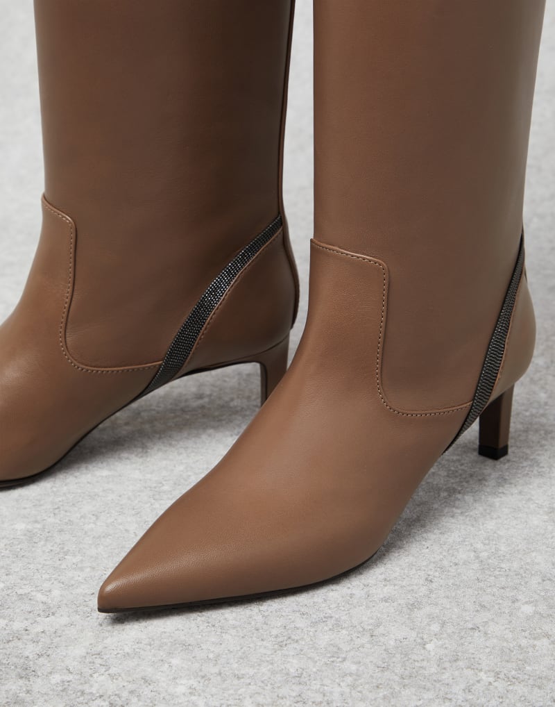 BRUNELLO CUCINELLI WOMEN'S TAWNY LEATHER POINTED TOE KNEE HIGH BOOTS