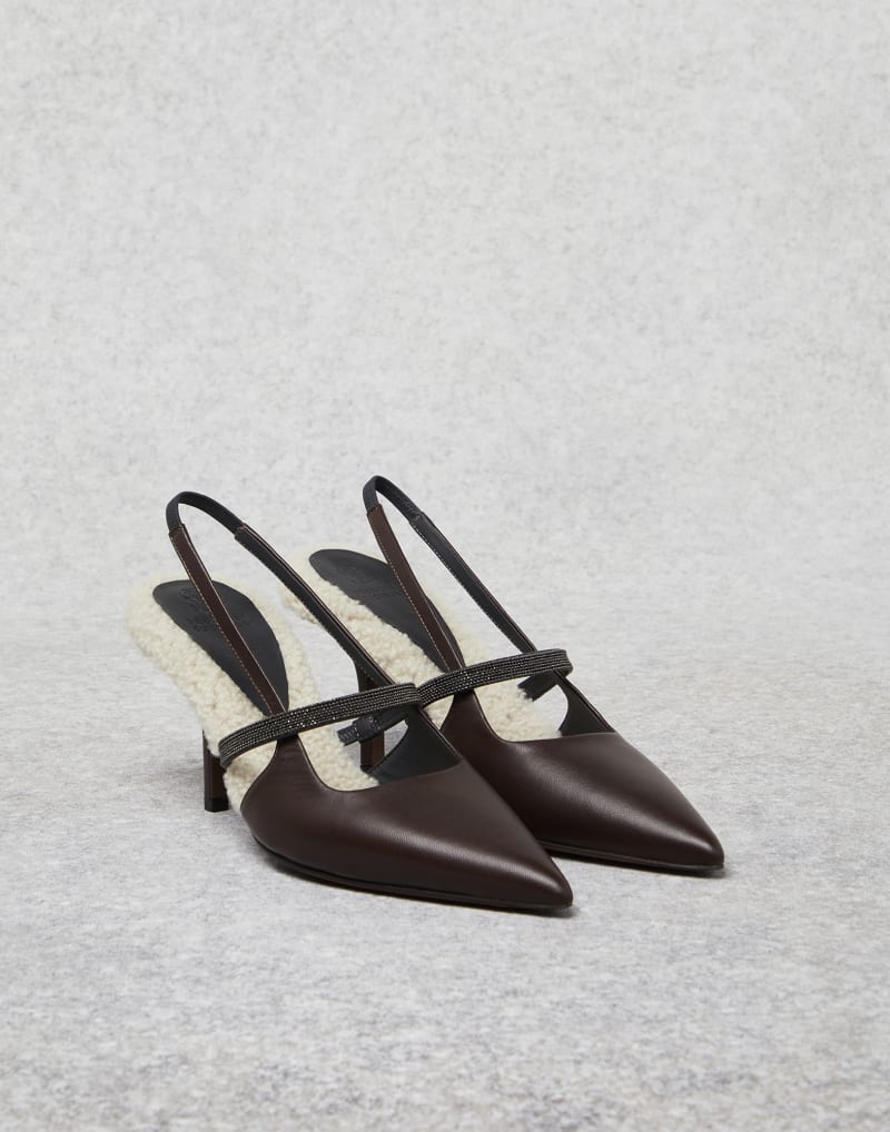 BRUNELLO CUCINELLI WOMEN'S MOORS HEAD LEATHER SLINGBACK POINTED TOE SHOE