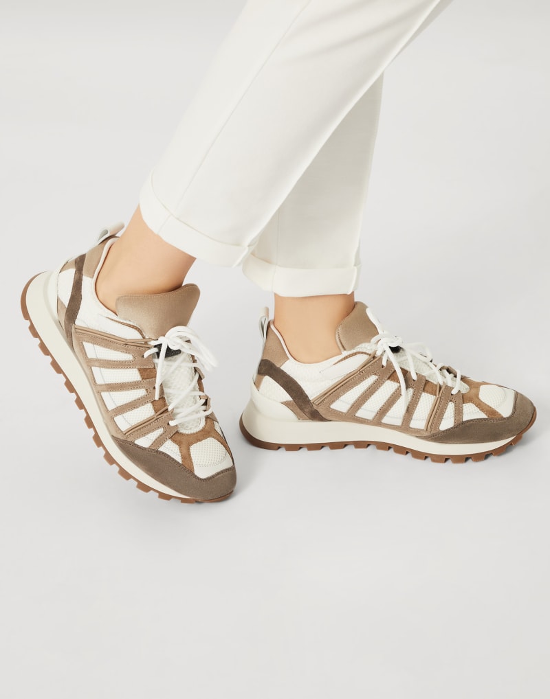 BRUNELLO CUCINELLI WOMEN'S BEIGE WHITE LEATHER SNEAKERS