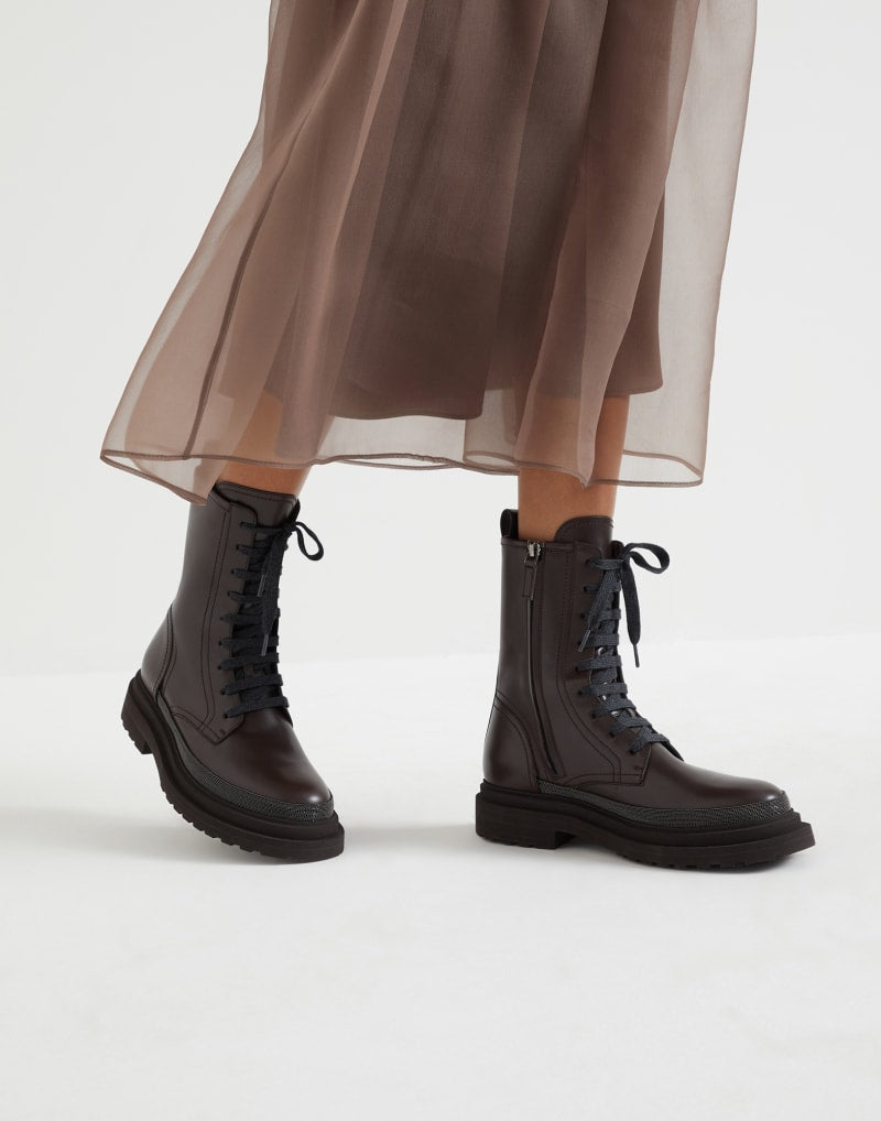 BRUNELLO CUCINELLI WOMEN'S DARK BROWN LEATHER BOOTS
