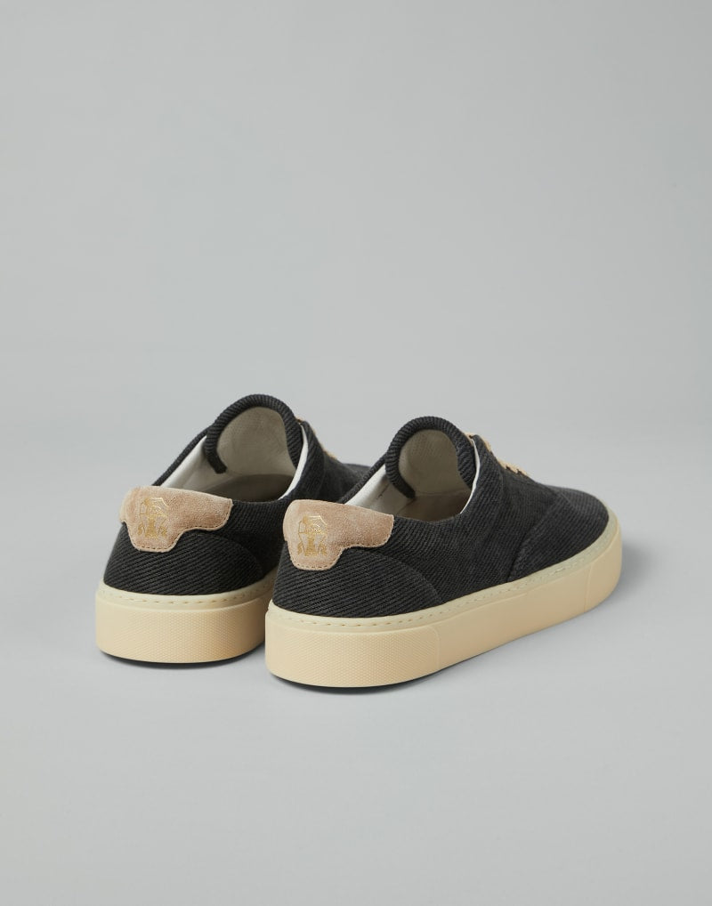 BRUNELLO CUCINELLI MEN'S ANTHRACITE AND NOISETTE LOW TOP SNEAKERS