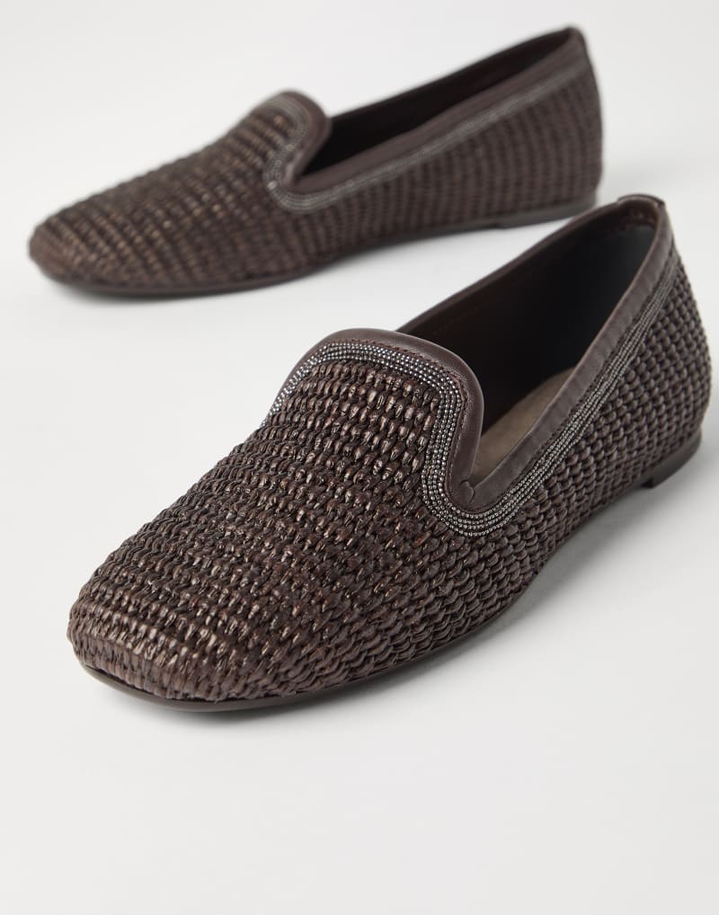 BRUNELLO CUCINELLI WOMEN'S DARK BROWN WOVEN LOAFERS