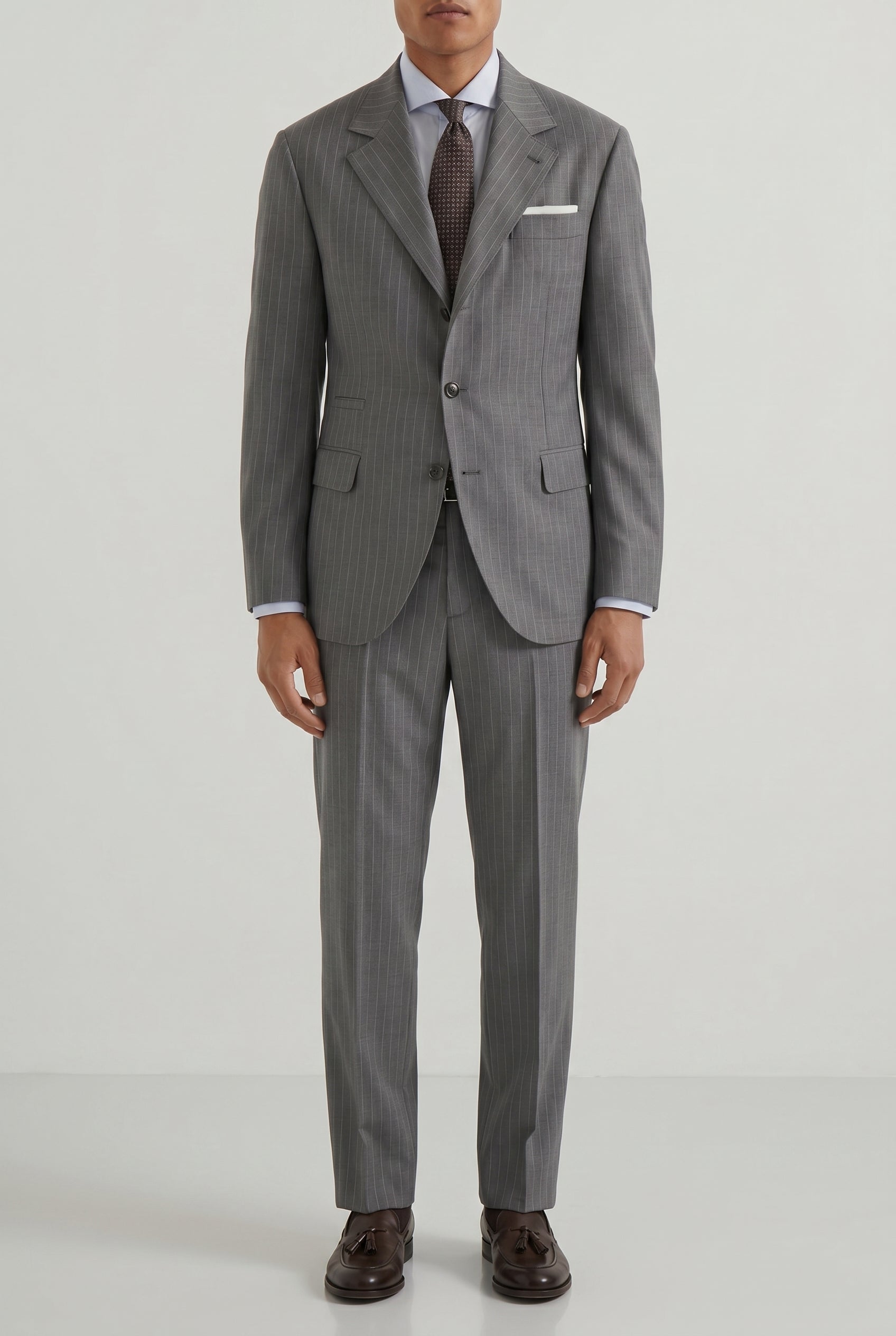 BRUNELLO CUCINELLI MEN'S MEDIUM GREY WOOL SUIT