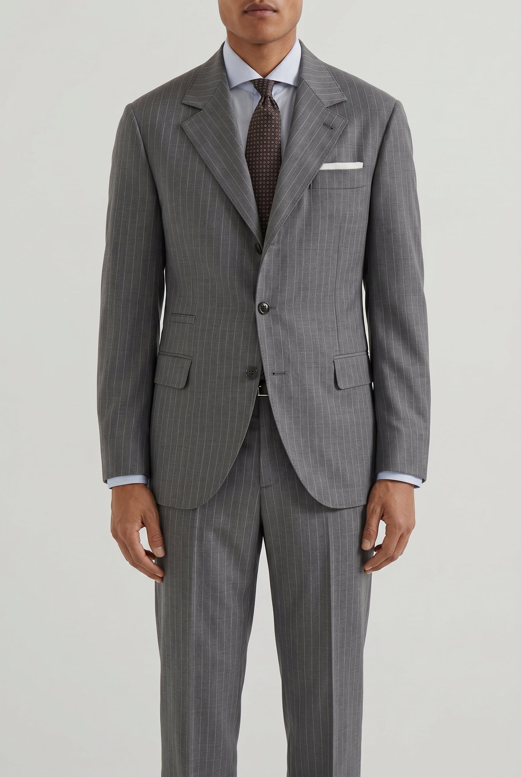 BRUNELLO CUCINELLI MEN'S MEDIUM GREY WOOL SUIT
