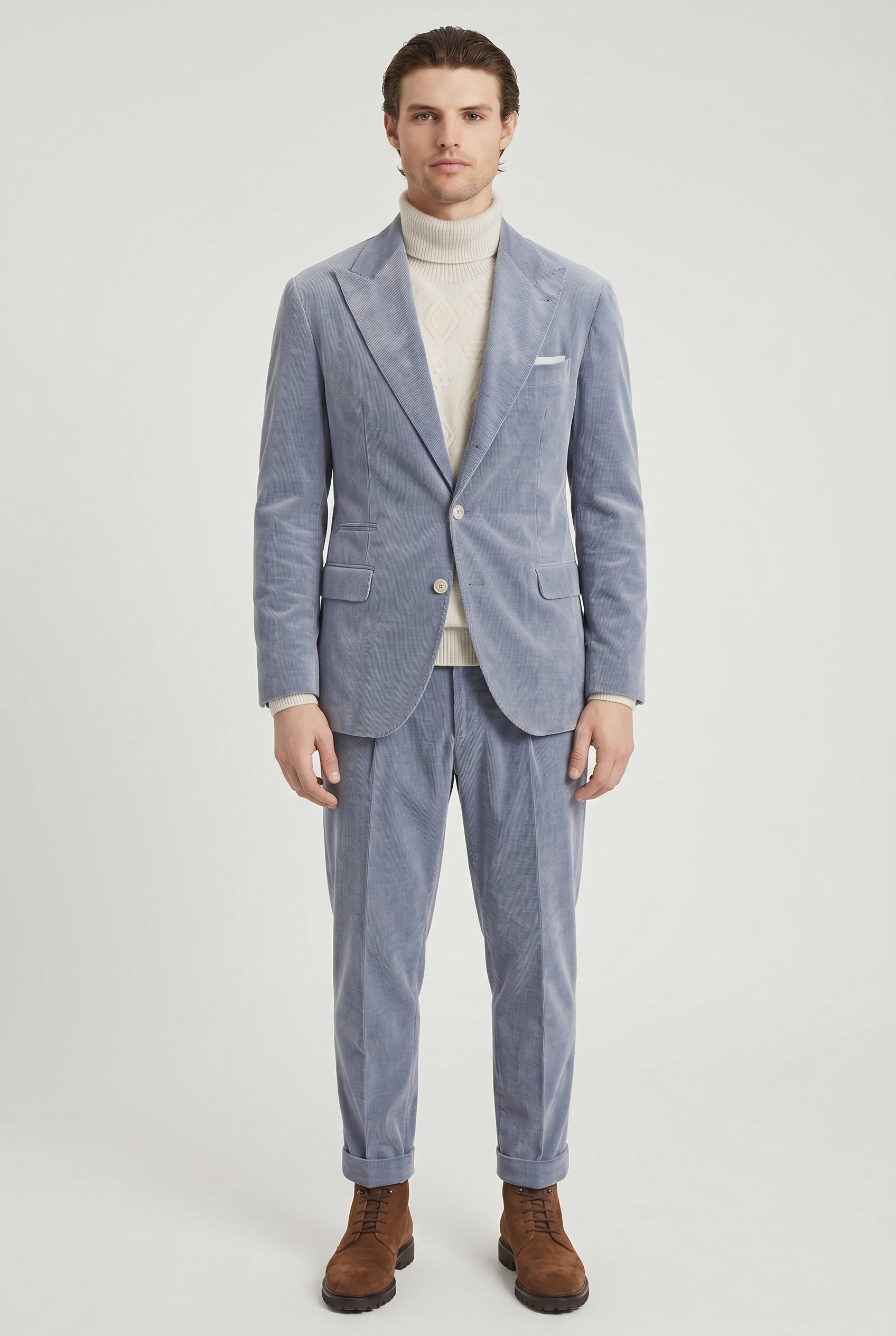 BRUNELLO CUCINELLI MEN'S LIGHT BLUE WOOL BLEND SUIT