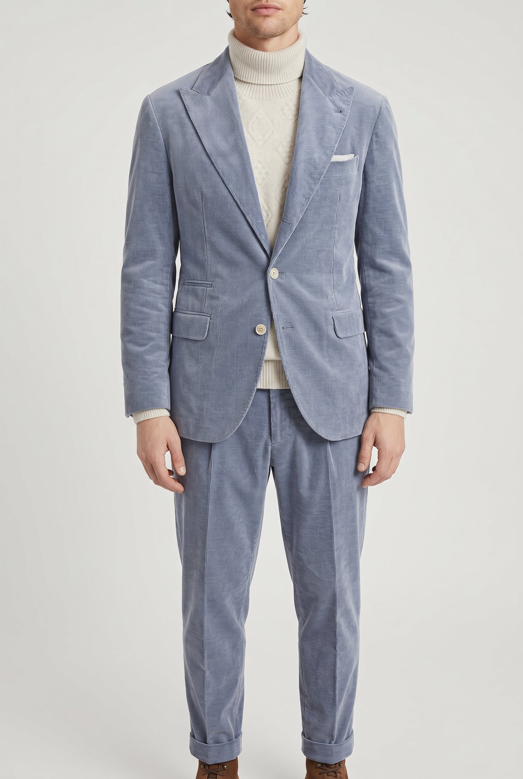 BRUNELLO CUCINELLI MEN'S LIGHT BLUE WOOL BLEND SUIT