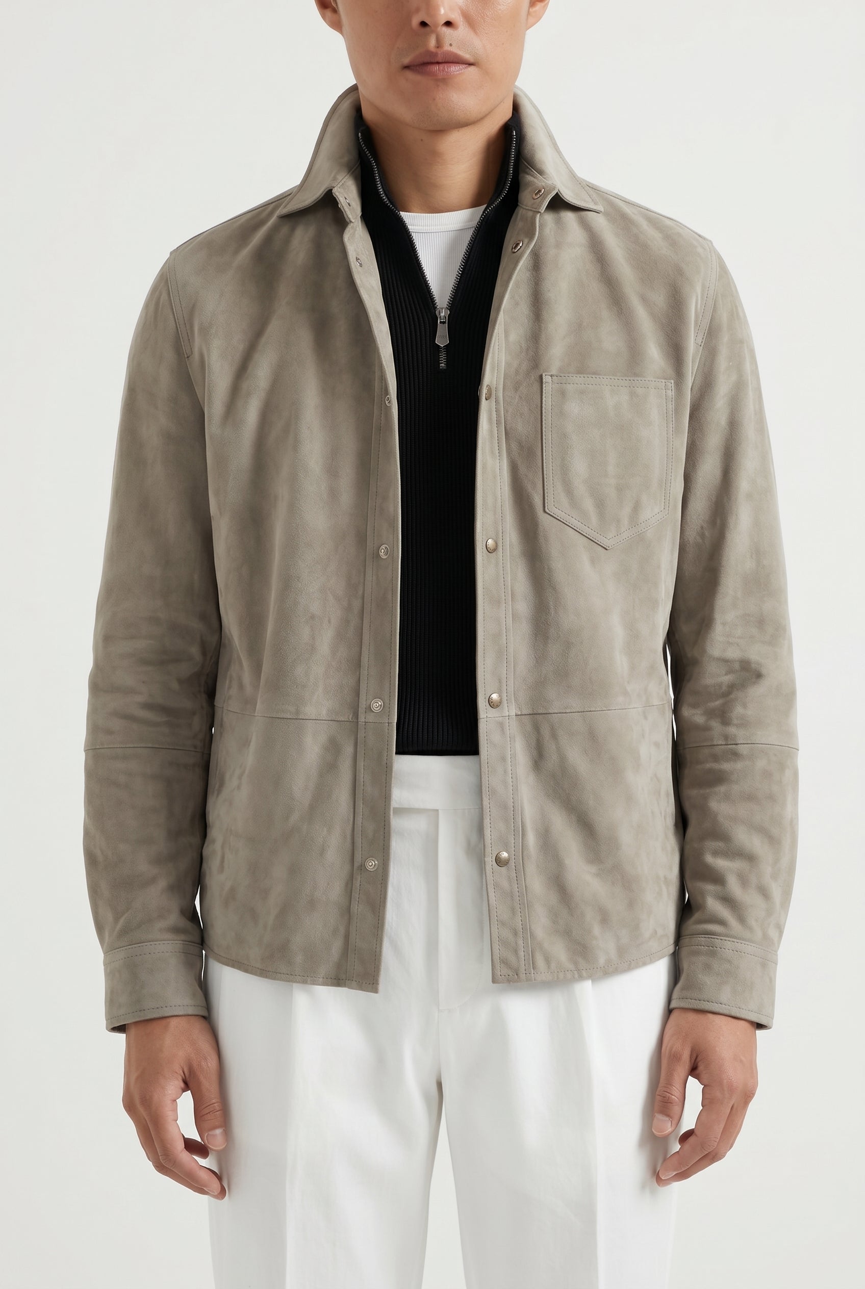 BRUNELLO CUCINELLI MEN'S LIGHT BROWN SUEDE RELAXED JACKET