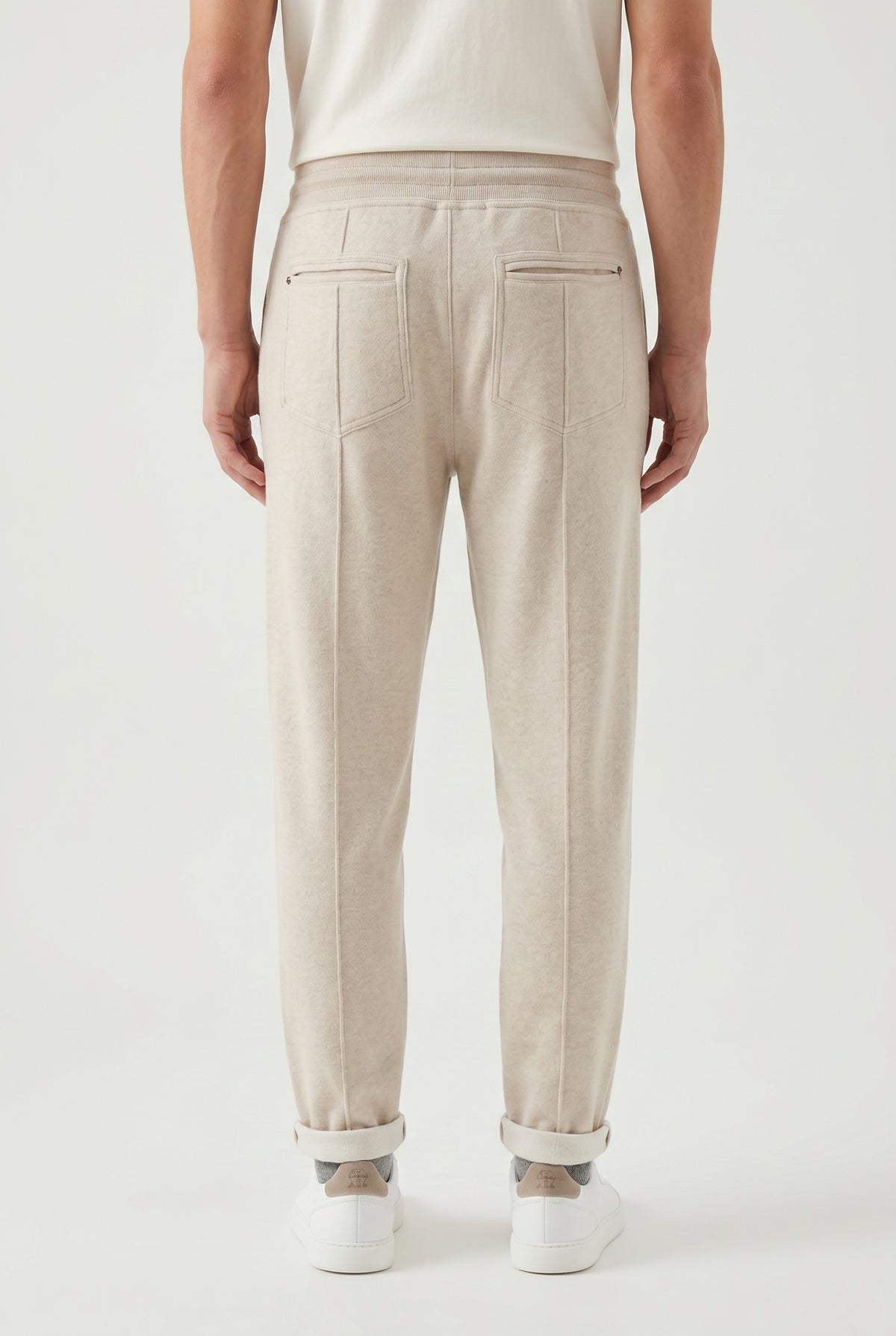 BRUNELLO CUCINELLI MEN'S LIGHT BEIGE WOOL TROUSERS