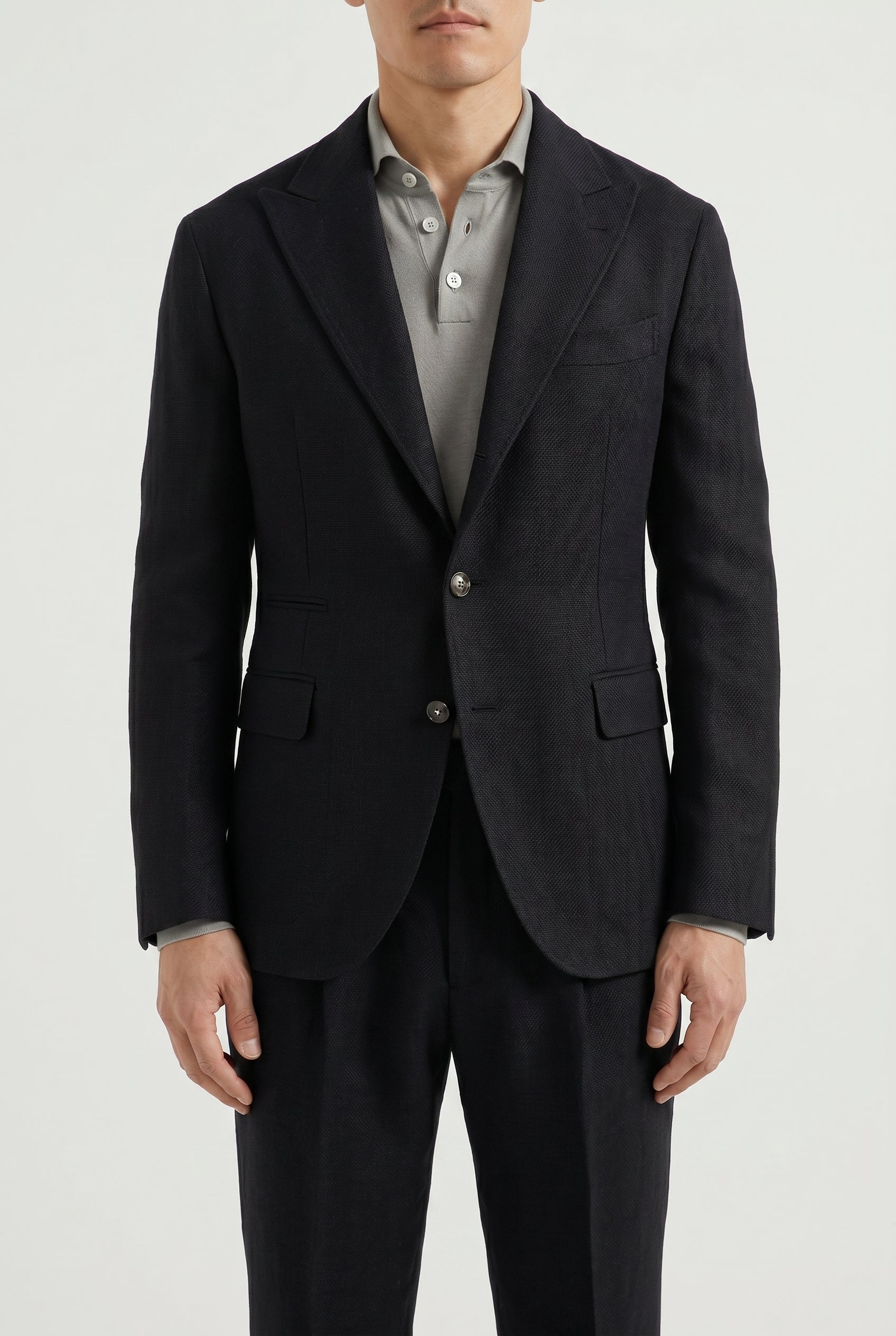 BRUNELLO CUCINELLI MEN'S BLACK WOOL LINEN SUIT